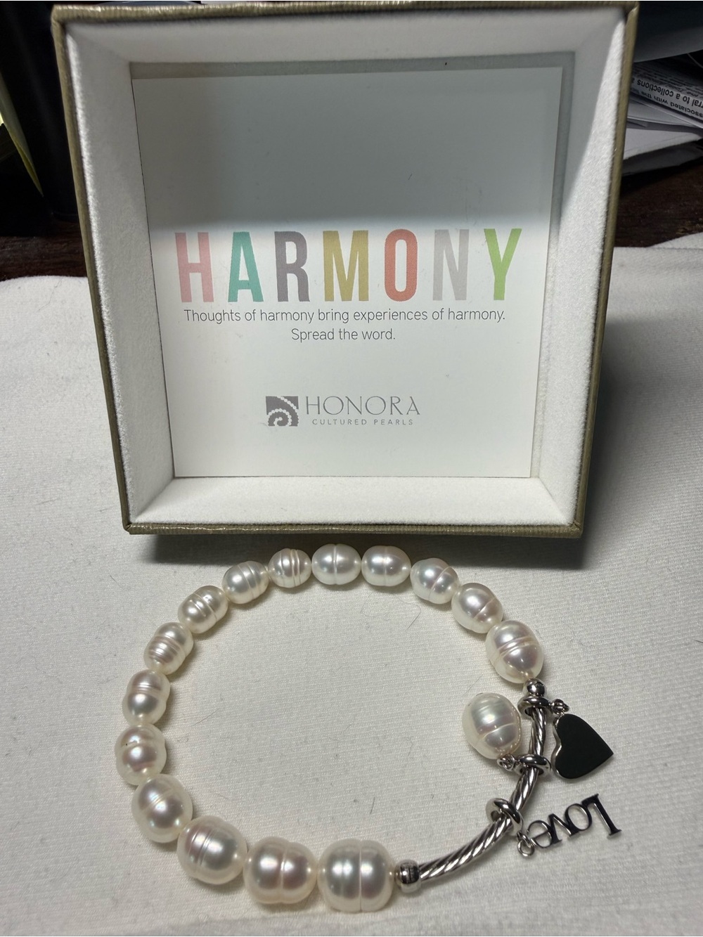 Honora Cultured Freshwater Pearl Harmony Bracelet Heart Love Charm w/ Gift Box